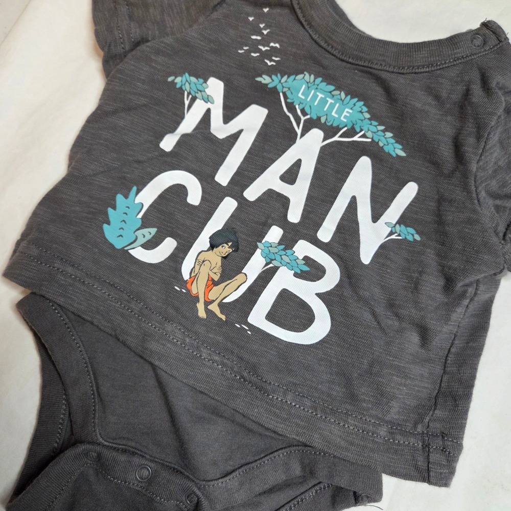 Baby Gap Disney The Jungle Book Mowgli Little Man Cub‎ Gray Bodysuit 0-3 Months